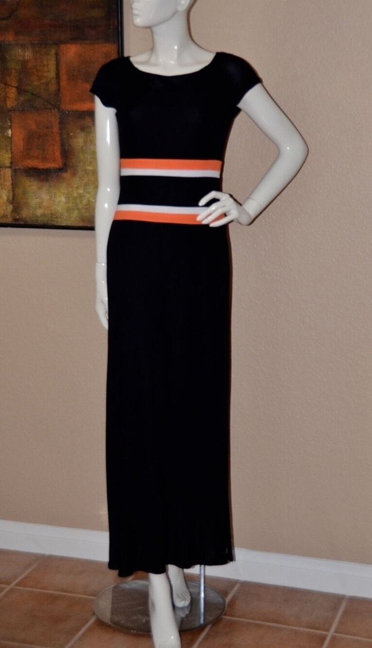 ESCADA Sheer Black Label Color block Black Long Maxi Gown Dress Size 8 NEW!